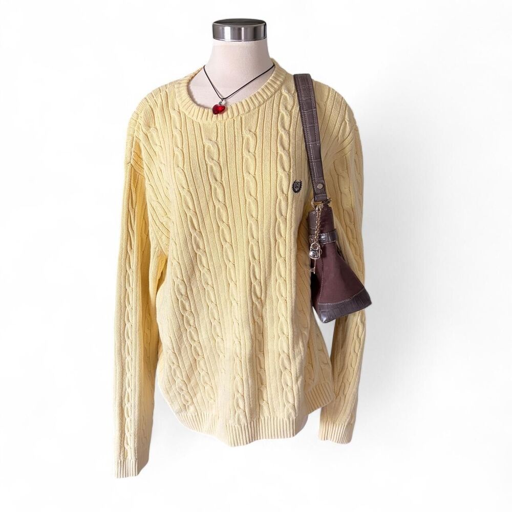 Chaps Men's Yellow and Cream Jumper